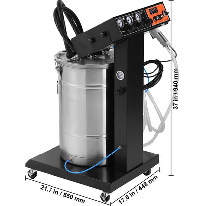 KFFKFF Powder Coating System, 40W Electrostatic Spray Spraying Gun Paint System With 50L Powder Hopper, 450g Per Minute Powder Coating Machine with Spray Gun and Trolley Base