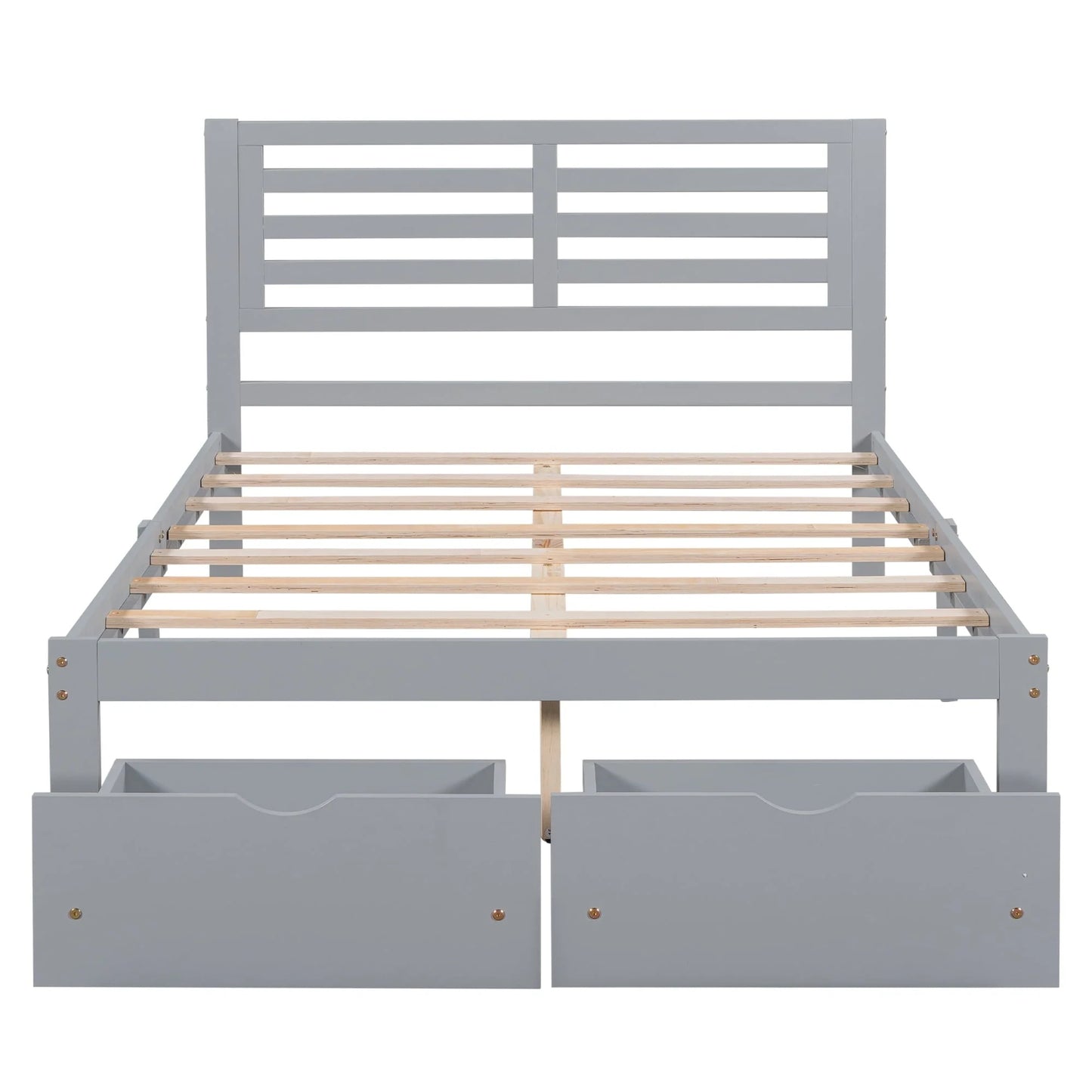 Platform Bed Frame Storage Bed with Headboard, Pine Wood Full Bed Frame for Bedroom, Modern Full Size Bed Frame with Drawers, Wood Slats Support, Holds 400 lb, No Box Spring Needed, Gray