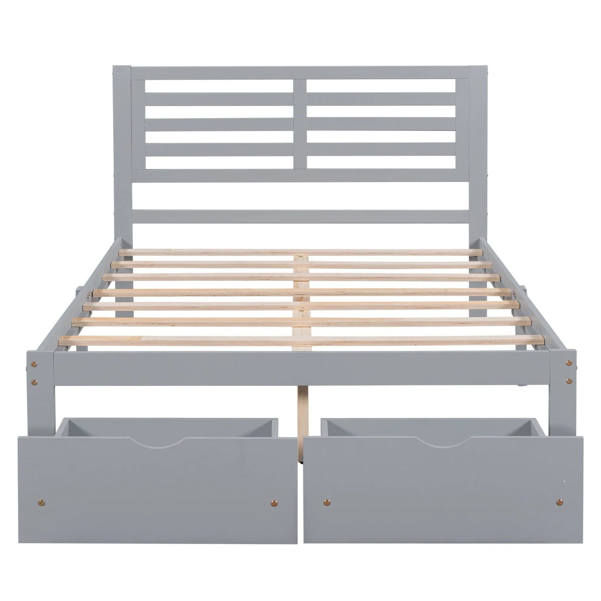 Platform Bed Frame Storage Bed with Headboard, Pine Wood Full Bed Frame for Bedroom, Modern Full Size Bed Frame with Drawers, Wood Slats Support, Holds 400 lb, No Box Spring Needed, Gray
