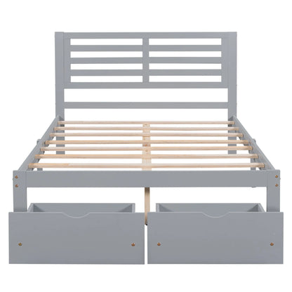 Platform Bed Frame Storage Bed with Headboard, Pine Wood Full Bed Frame for Bedroom, Modern Full Size Bed Frame with Drawers, Wood Slats Support, Holds 400 lb, No Box Spring Needed, Gray