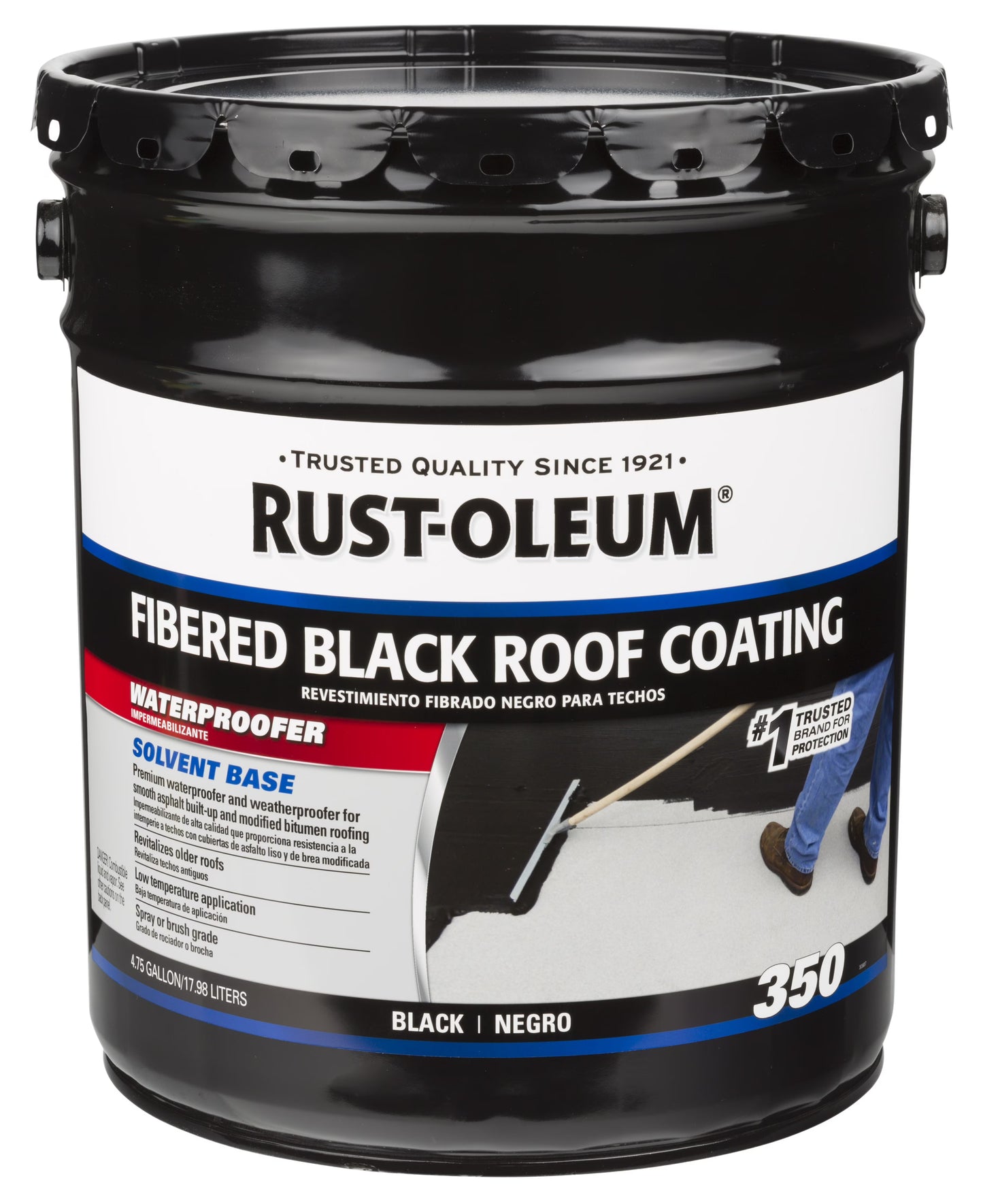 Black Rust-Oleum Roofing 350 Fibered Roof Coating, 4.75 Gallons