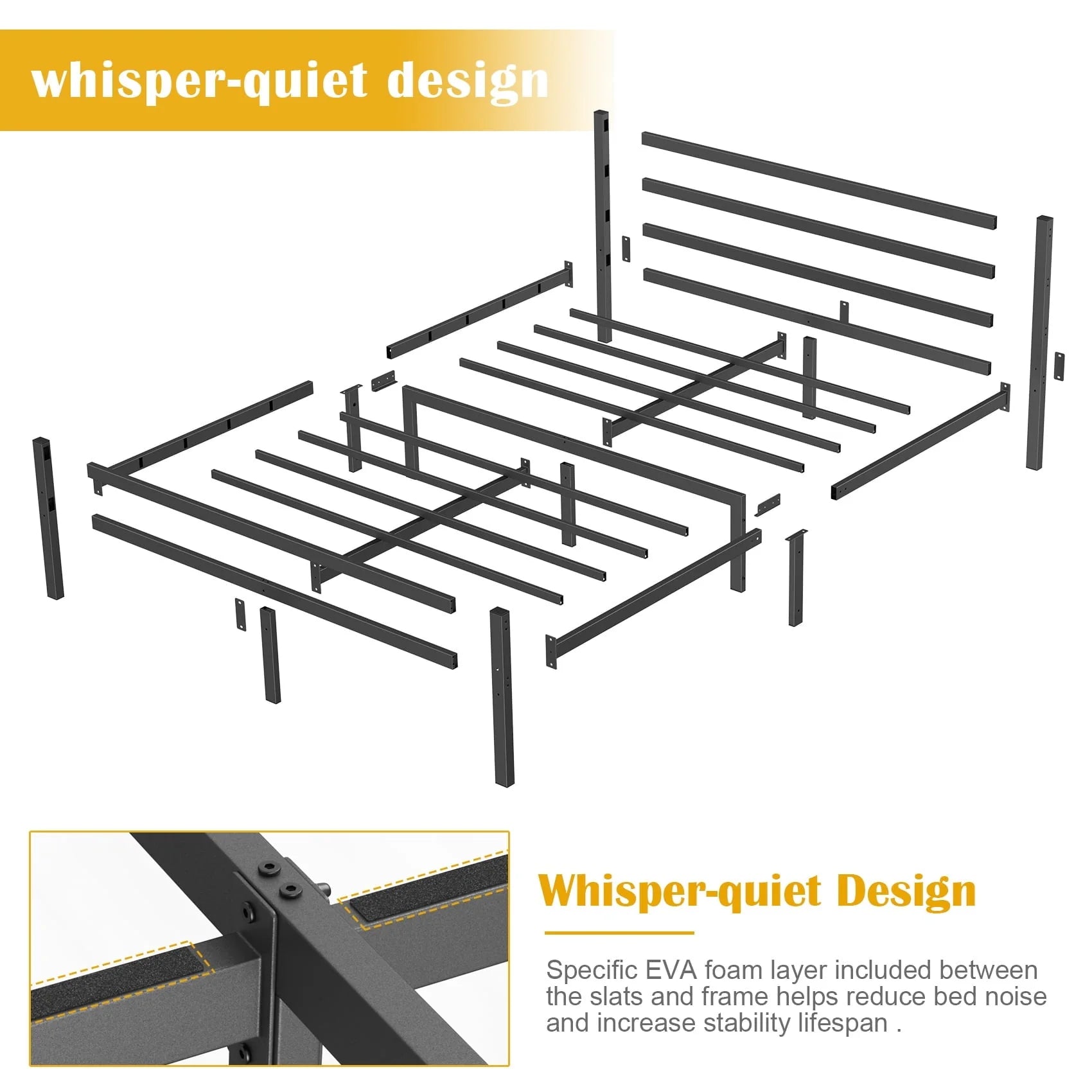 Mr IRONSTONE Heavy Duty Queen Size Metal Platform Bed Frame with Headboard and Footboard 14" High Under Bed Storage Space, No Box Spring Needed, Black