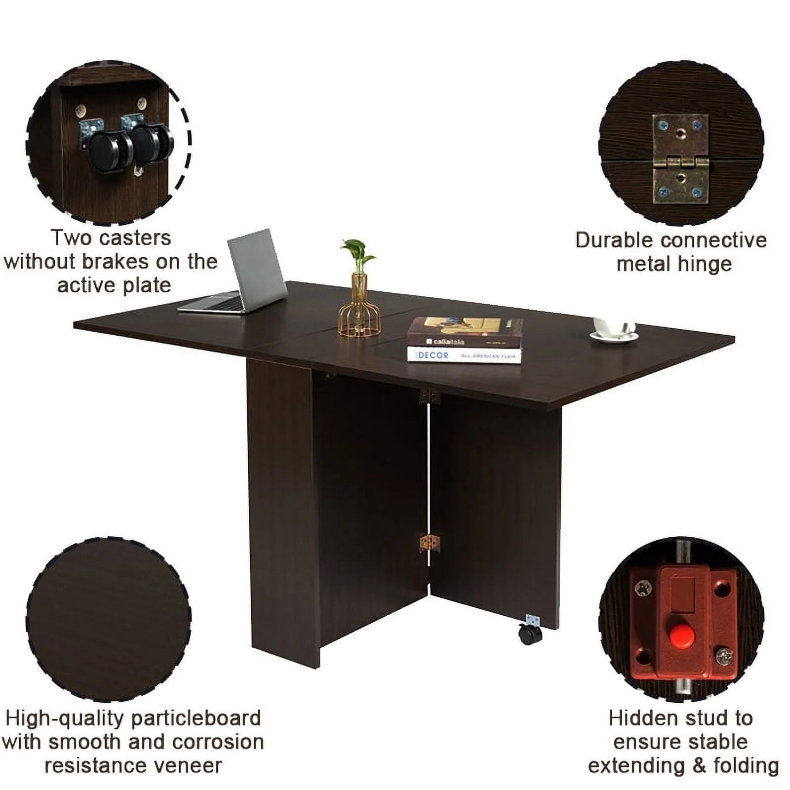 DINAZA Folding Dining Table Drop Leaf Table for Small Spaces with Storage Racks Multifunction Space Saving Table Extension Dinner Table for Kitchen Bedroom Dining Room