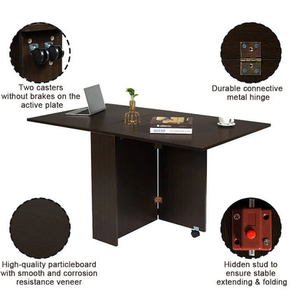 DINAZA Folding Dining Table Drop Leaf Table for Small Spaces with Storage Racks Multifunction Space Saving Table Extension Dinner Table for Kitchen Bedroom Dining Room