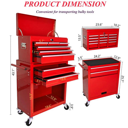 TROPOW Rolling Tool Chest, 8 Drawers Rolling Tool Chest with Wheels, Portable Rolling Tool Box on Wheels, High Capacity Tool Chest Organizer for Garage, Workshop, Home Crafts Use,Red