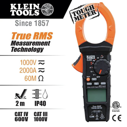 Klein Tools CL900 2000 Amp Digital AC Low Impedance Cordless Auto-Range Clamp Meter Kit