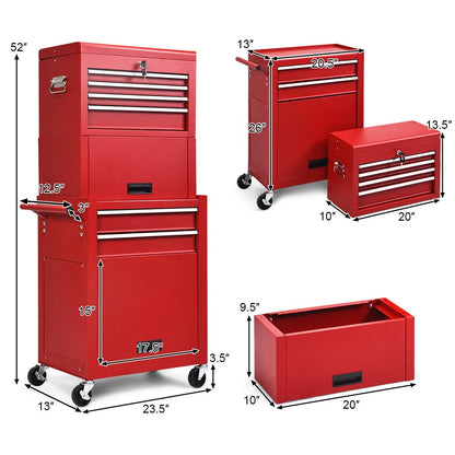 NIGSQJB 3-In-1 Tool Chest on Wheels with 6 Drawers, 52"H Tool Storage Cabinet with Auto Locking System,Detachable Top,Tool Box Organizer for Garage,Workshop,Repair Shop,DIY, Red
