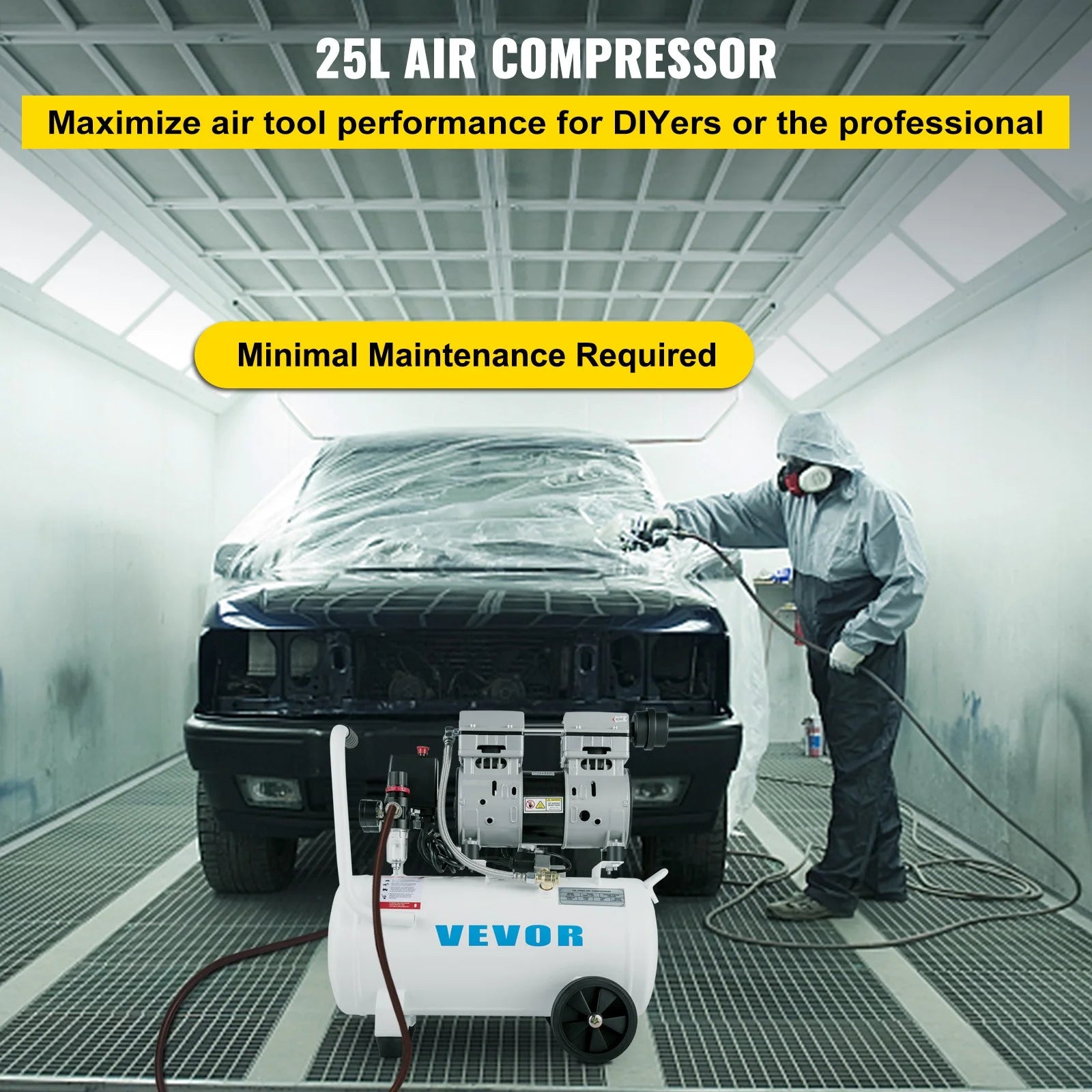 Ultra Quiet Air Compressor 6.6 Gallon 1 HP Oil Free Compressor 115 PSI