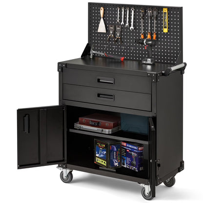 AECOJOY Metal Steel Mobile Tool Cart with Storage Drawer Tool Chest On Wheels Tool Box Garage Organizer for Workshop Warehouse Garage, Black Handle