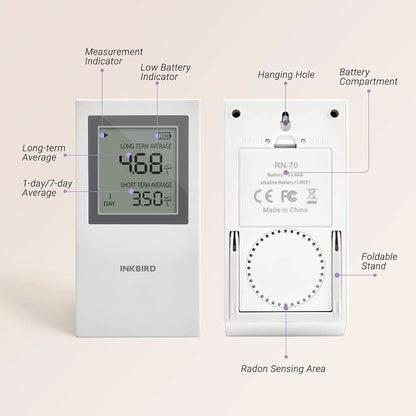 Inkird Home Radon Detector, Portable Radon Meter, Short-Term and Long-Term Accurate Monitoring 2-Year Battery,White