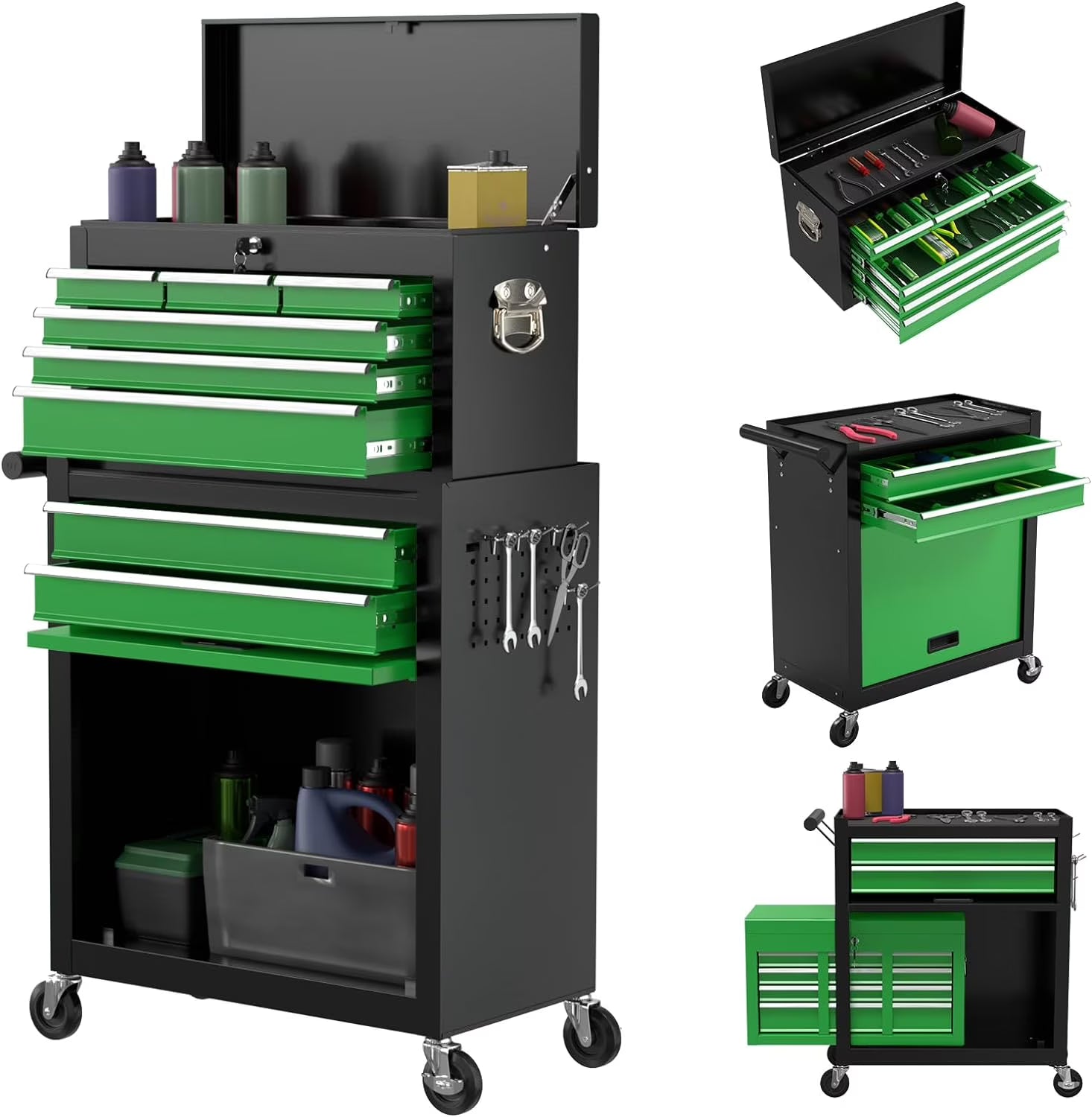 Odaof 8-Drawer Rolling Tool Chest on Wheels with Drawers Locking Toolbox Organizer for Mechanics Garage Workshop Blue