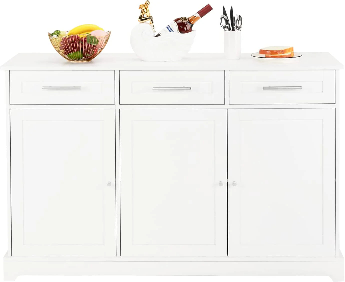 VINGLI White Credenza,Kitchen Buffet Cabinet with Storage,Dining Sideboard Buffet Console Table with Cabinet,Adjustable Shelves and Drawers