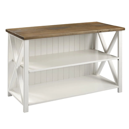 Woven Paths Solid Wood Storage Console Table, White/Reclaimed Barnwood