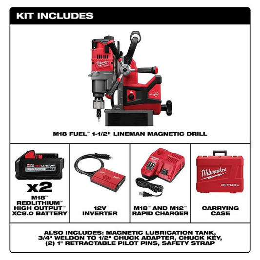 Milwaukee 2788-22HD M18 FUEL 1-1/2" Lineman Magnetic Drill High Demand Kit