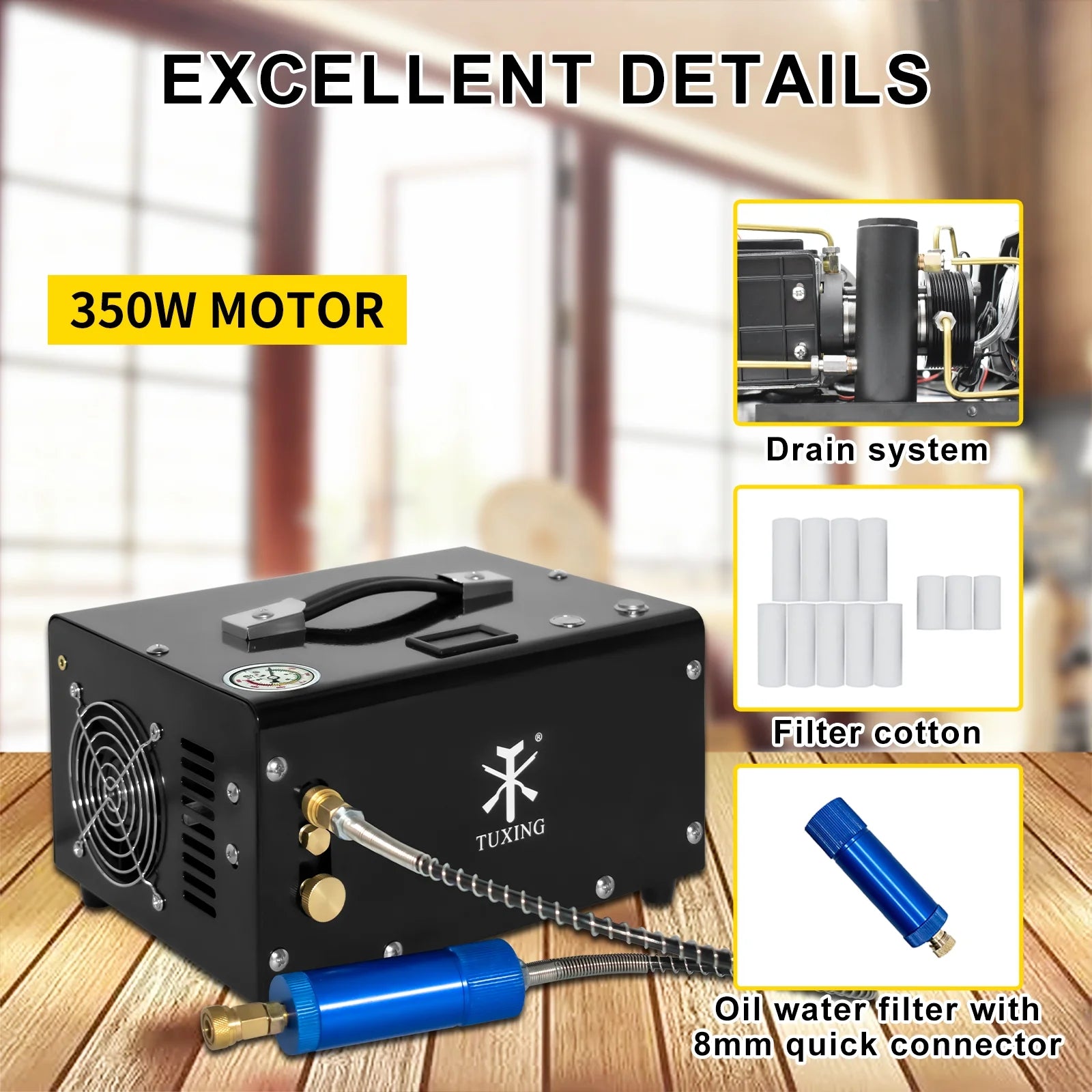 TUXING 12V Pcp Air Compressor,4500Psi 30Mpa,Adjustable Pressure for Pcp Paintball Filling