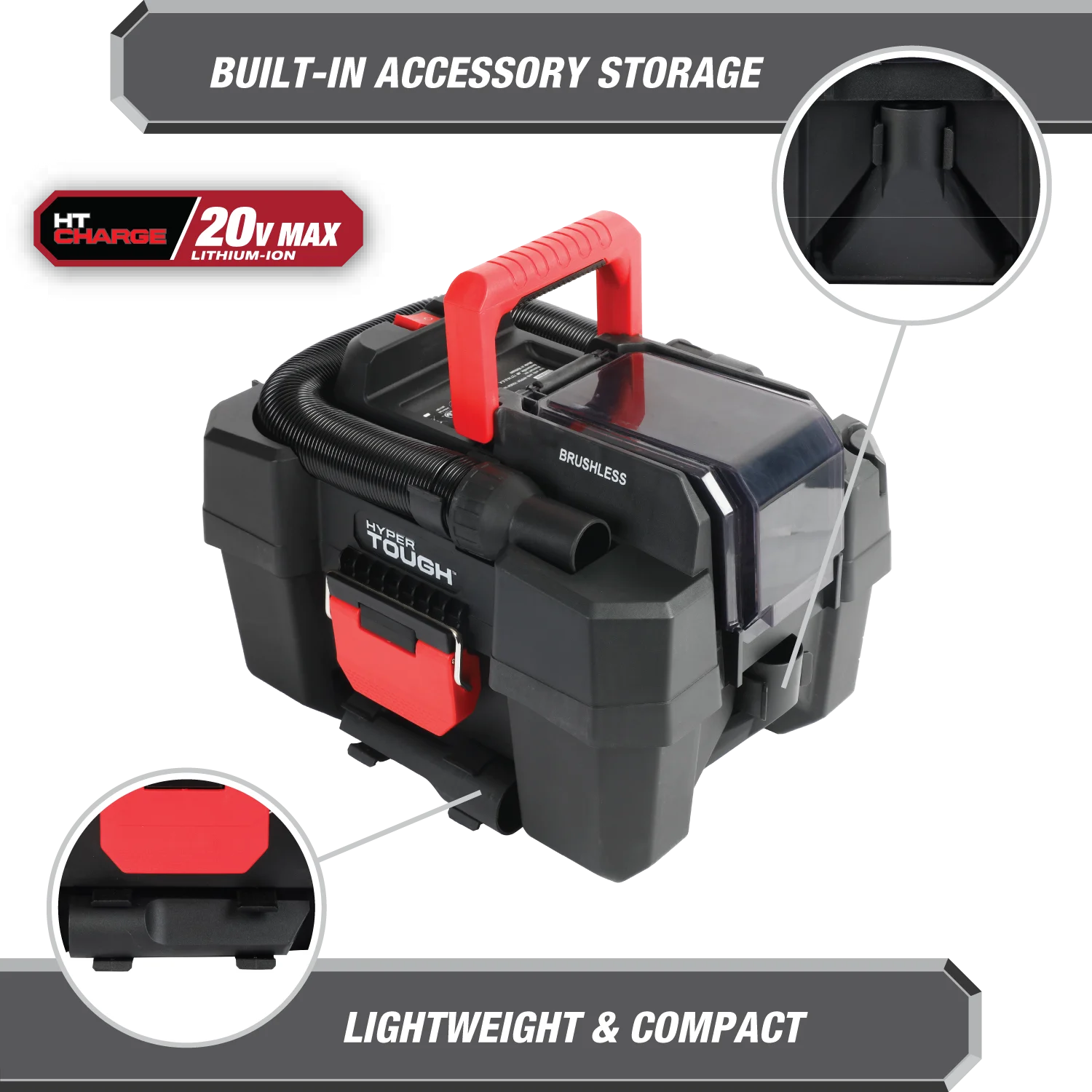 Hyper Tough 1.5 Gallon Wet Dry Vac, 20V Max, Brushless Motor, Cordless, Battery and Charger Included