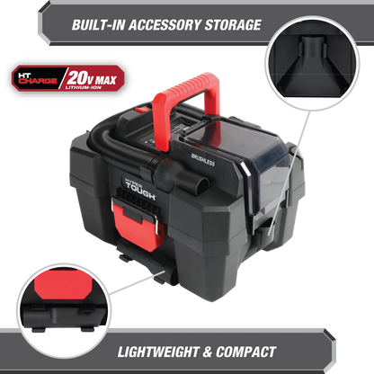 Hyper Tough 1.5 Gallon Wet Dry Vac, 20V Max, Brushless Motor, Cordless, Battery and Charger Included
