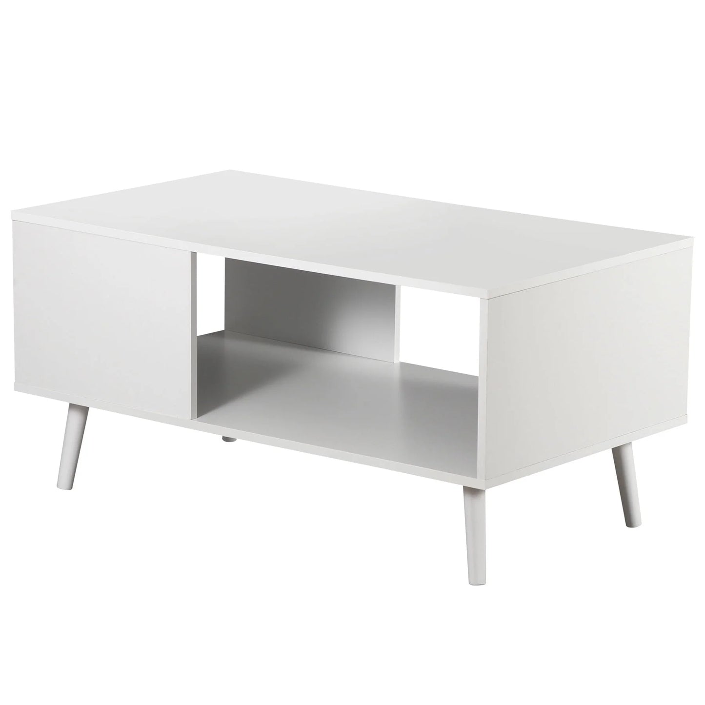 ZENSTYLE Durable MDF Coffee Table with Open Storage Shelf for Living Room Modern Furniture White
