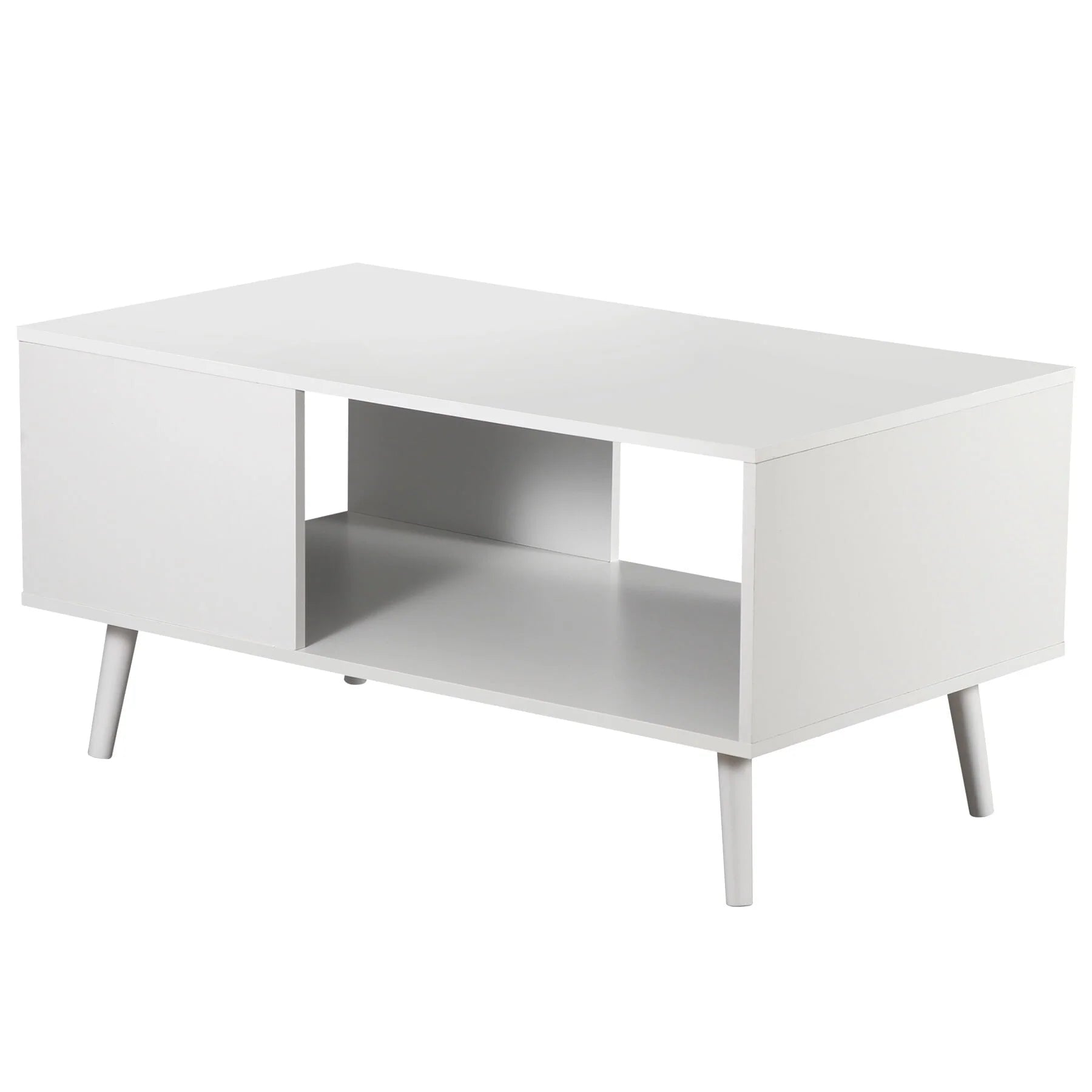 ZENSTYLE Durable MDF Coffee Table with Open Storage Shelf for Living Room Modern Furniture White