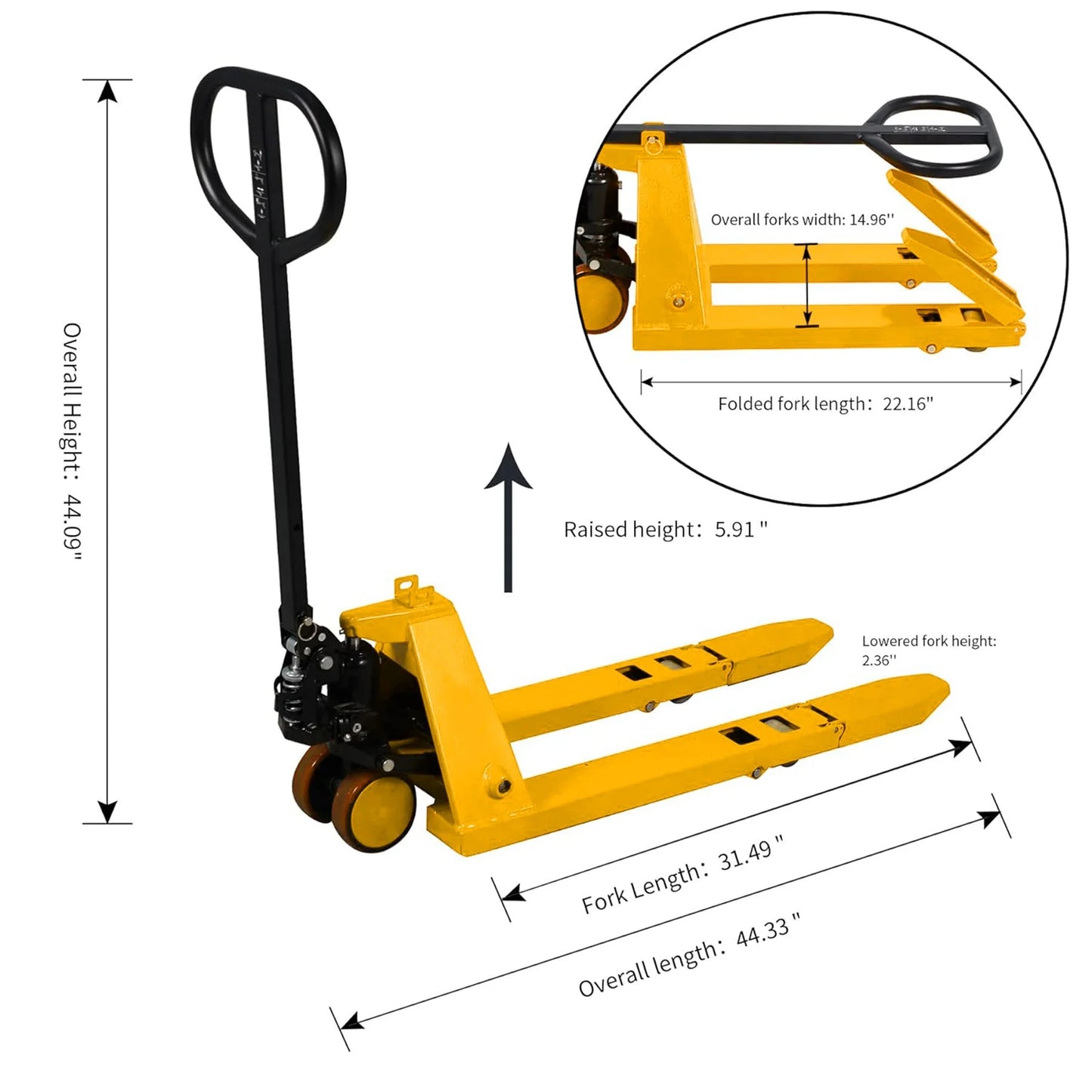 APOLLOLIFT Folding Manual Hydraulic Pallet Jack 2200 lbs. 31.5"Lx15"W Fork 2.4" Lowered