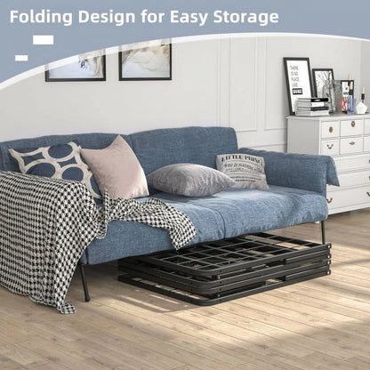74" x 53" x 14" Foldable Metal Platform Bed Frame, No Box Spring Needed Steel Slats Support, 14 Inches High Under Bed Storage, Tool-free Assembly, Full Size