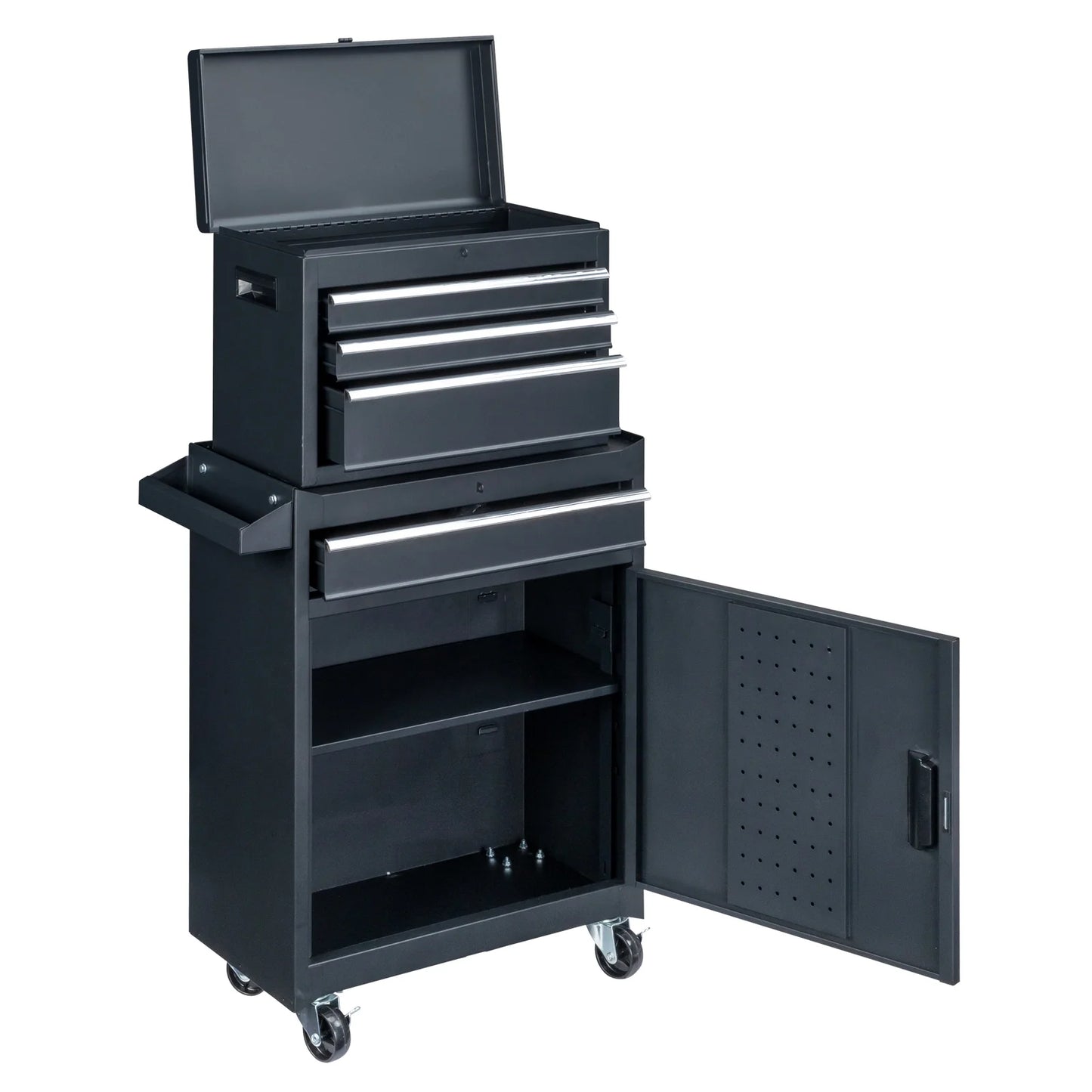 Gzxs 4-Drawer Rolling Tool Chest with Wheels, Tool Chest with Large Storage Cabinet and Adjustable Shelf, Portable Top Box with Locking System Tool Chest for Garage, Warehouse (Black)