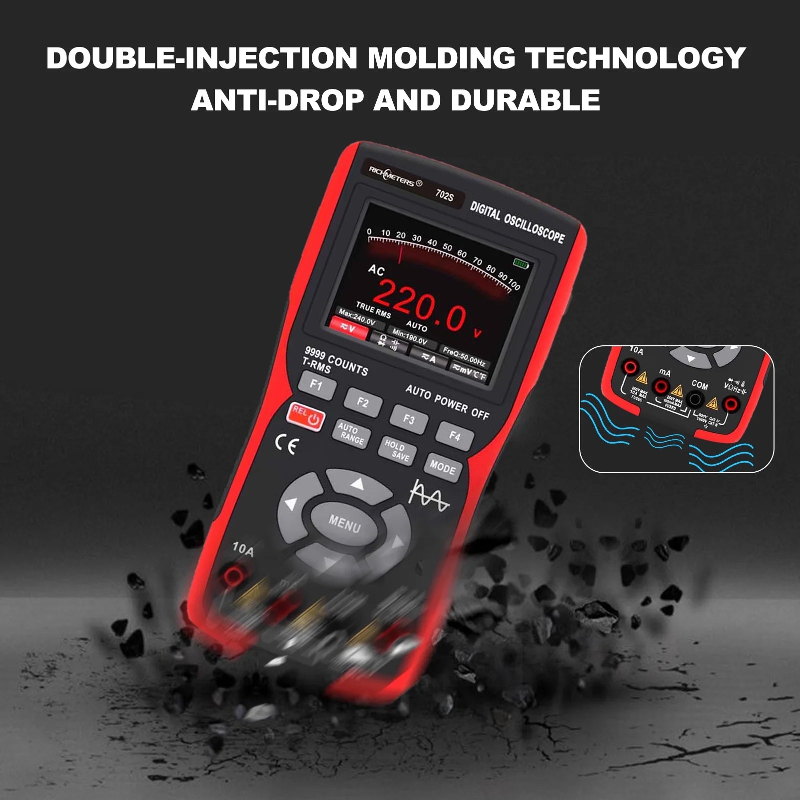 Oscilloscope Multimeter Handheld LCD Digital Multimeter & Oscillometer 2-in-1 Universal Meter Scope Meter 9999 Counts 10MHz 48MSa/s Single Channel Measuring AC/DC Voltage & Current Resistance