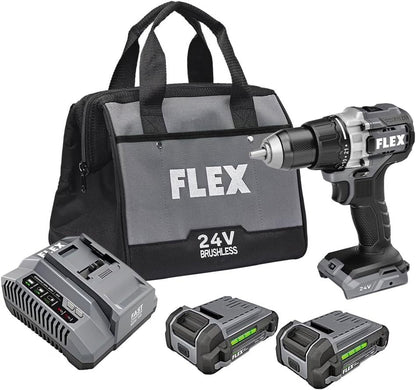 FLEX FX1151-2A 1/2" 2 SPEED 24V DRILL DRIVER KIT 2 2.5AH BATTERIES W/CHARGER + BAG