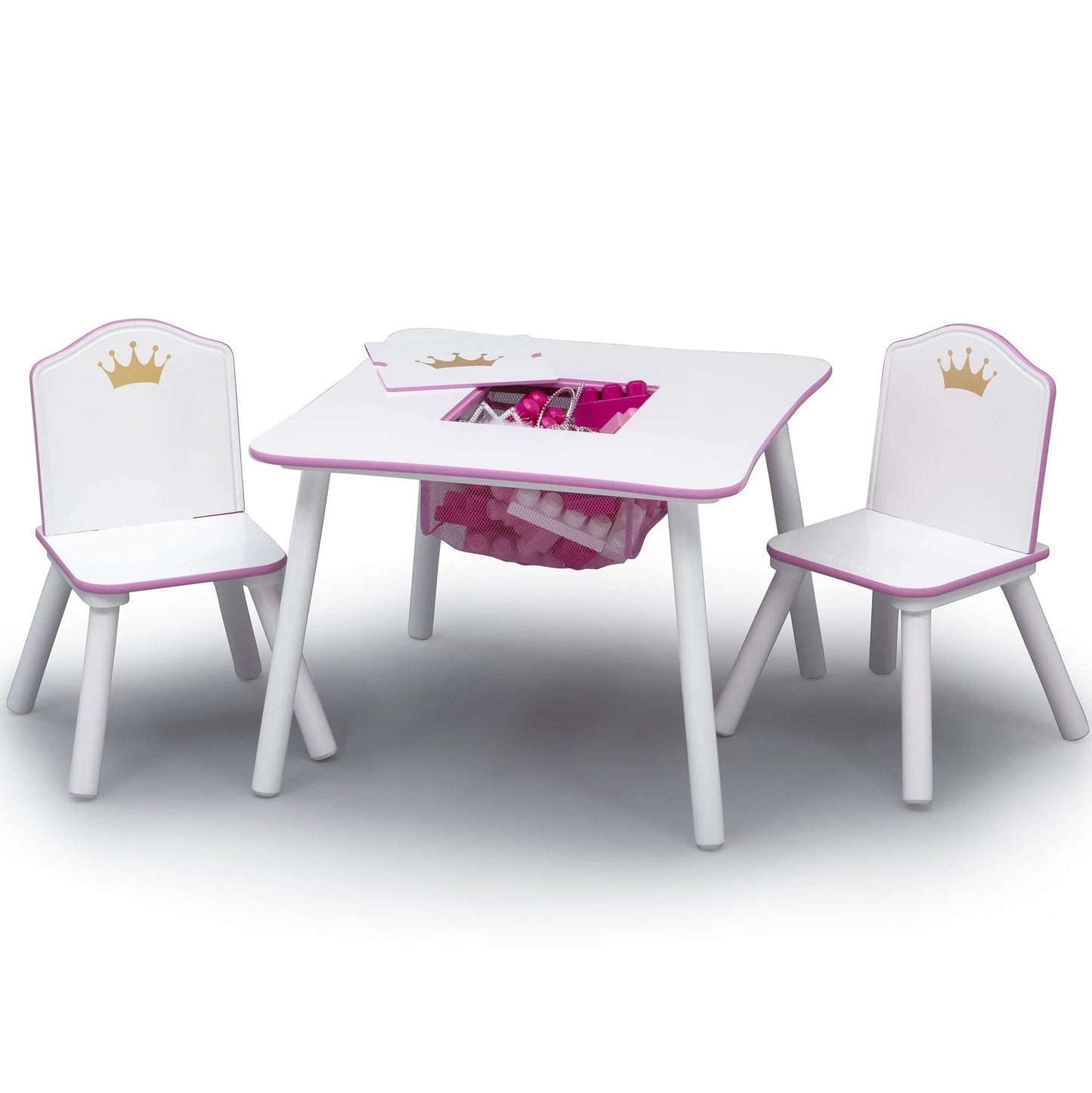 Delta Children Princess Crown Toddler Table and Chair Set with Storage, Greenguard Gold, Wood, Pink