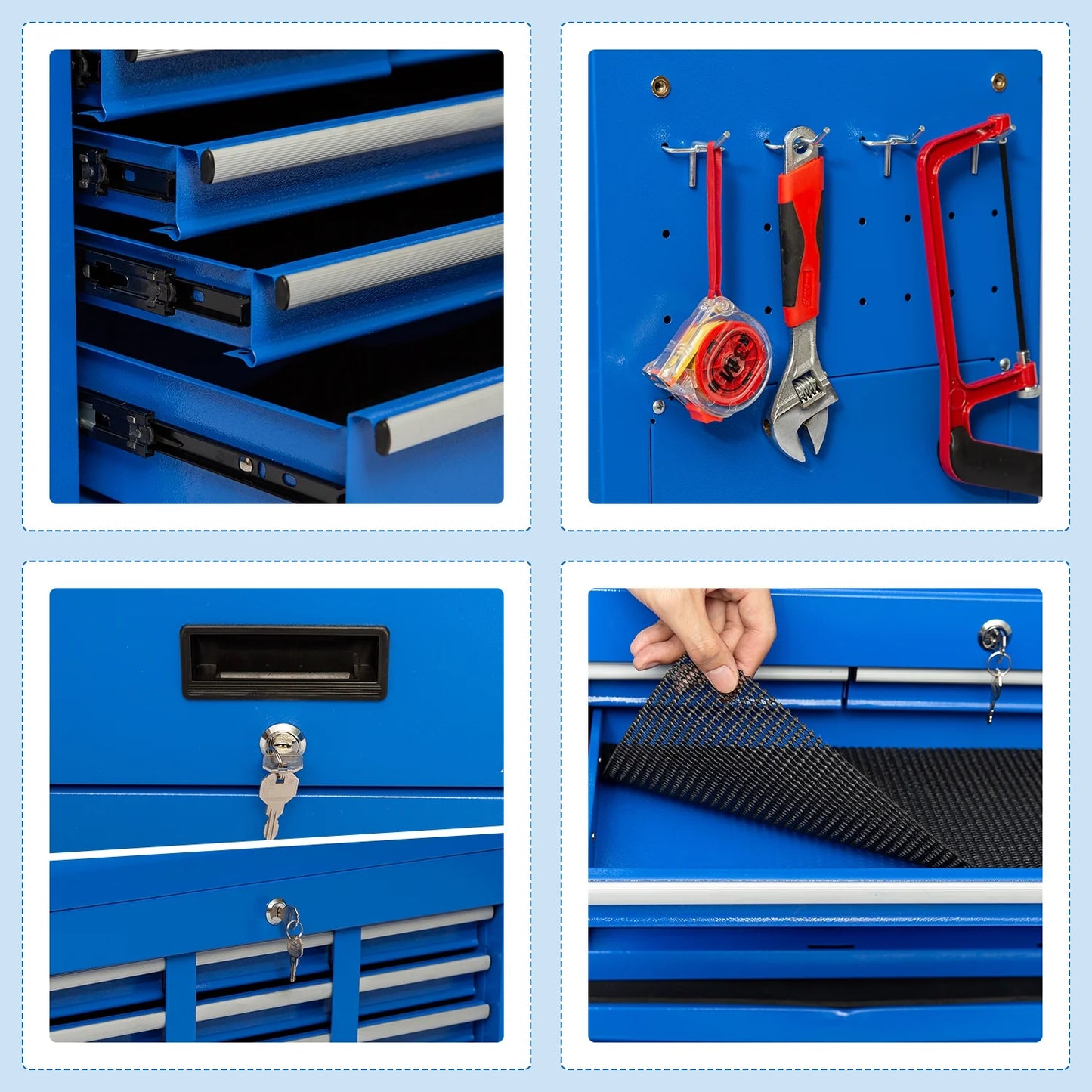 Odaof 8-Drawer Rolling Tool Chest on Wheels with Drawers Locking Toolbox Organizer for Mechanics Garage Workshop Blue