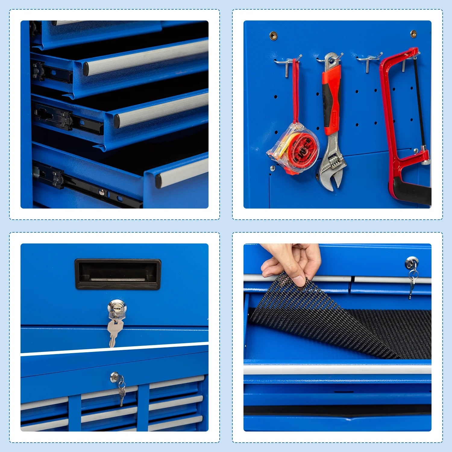 Odaof 8-Drawer Rolling Tool Chest on Wheels with Drawers Locking Toolbox Organizer for Mechanics Garage Workshop Blue