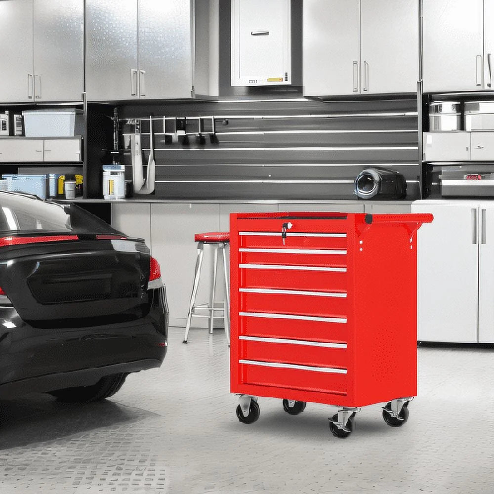 POVANLI 7-Drawer Rolling Tool Chest with Wheels Multifunctional Tool Chest Portable Tool Storage Cabinet with Locking System for Garage Workshop Warehouse Repair Shop