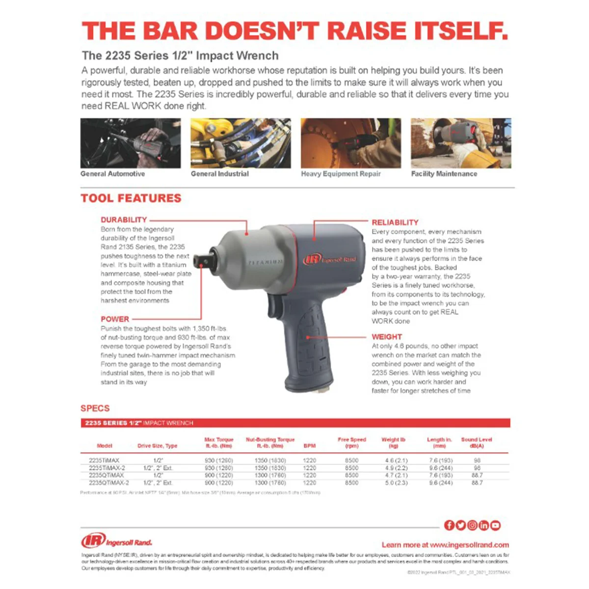 Ingersoll Rand 2235TIMAX-2 1/2" Titanium Impact Wrench With Extended Anvil