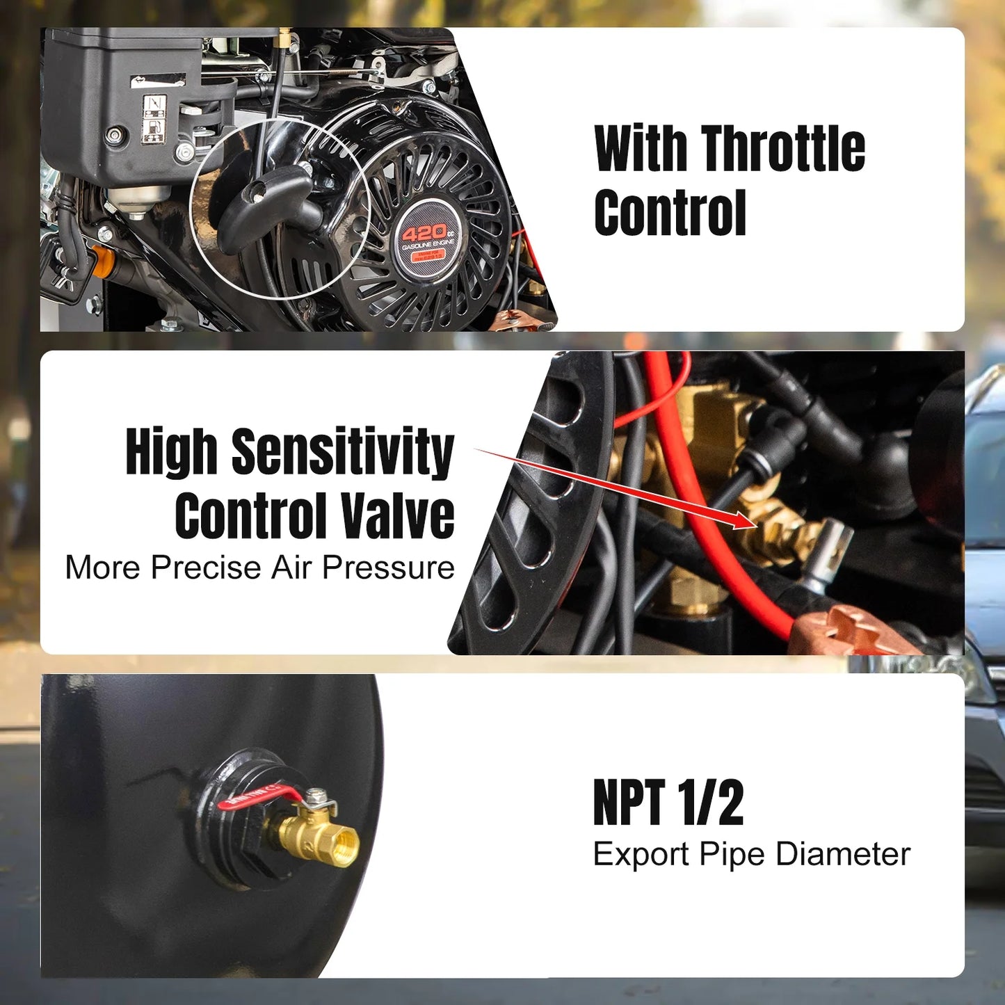 HPDMC 30 Gal Gas Powered Air Compressor 13HP 35CFM Electric Start Gas Driven Piston Pump Air Compressed System with 125PSI Max. Pressure and ASME Tank for Workshop, Machinery, Construction Sites