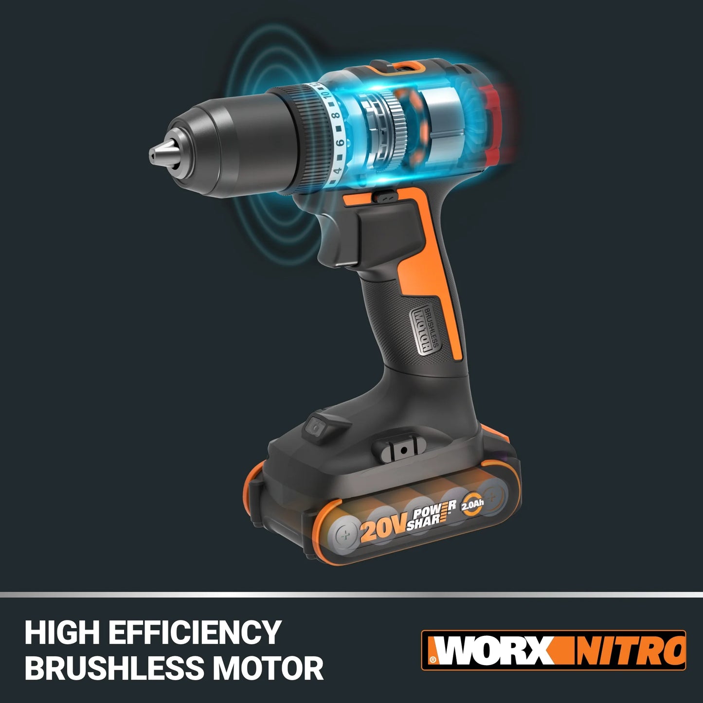 Worx Nitro WX130L.9 20V Compact Brushless 1/2? Drill/Driver (No Battery and Charger Included - Tool Only)