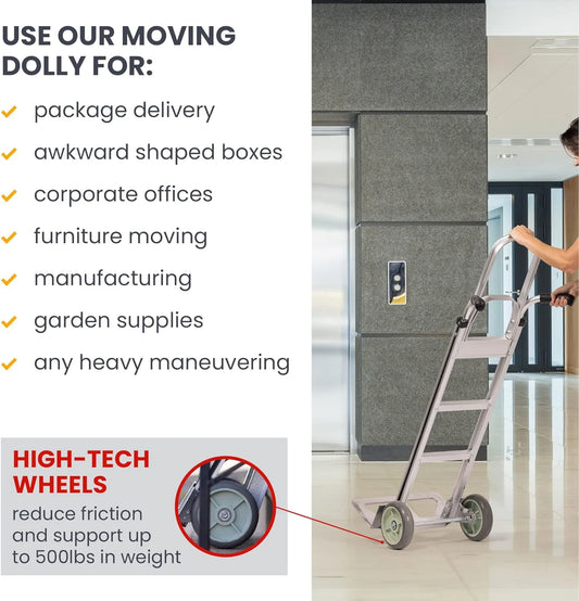 HaulPro Hand Truck 500-lb Capacity Dolly Cart with 8? Rubber Dolly Wheels & 17.5 ft x 9 ft Nose Plate
