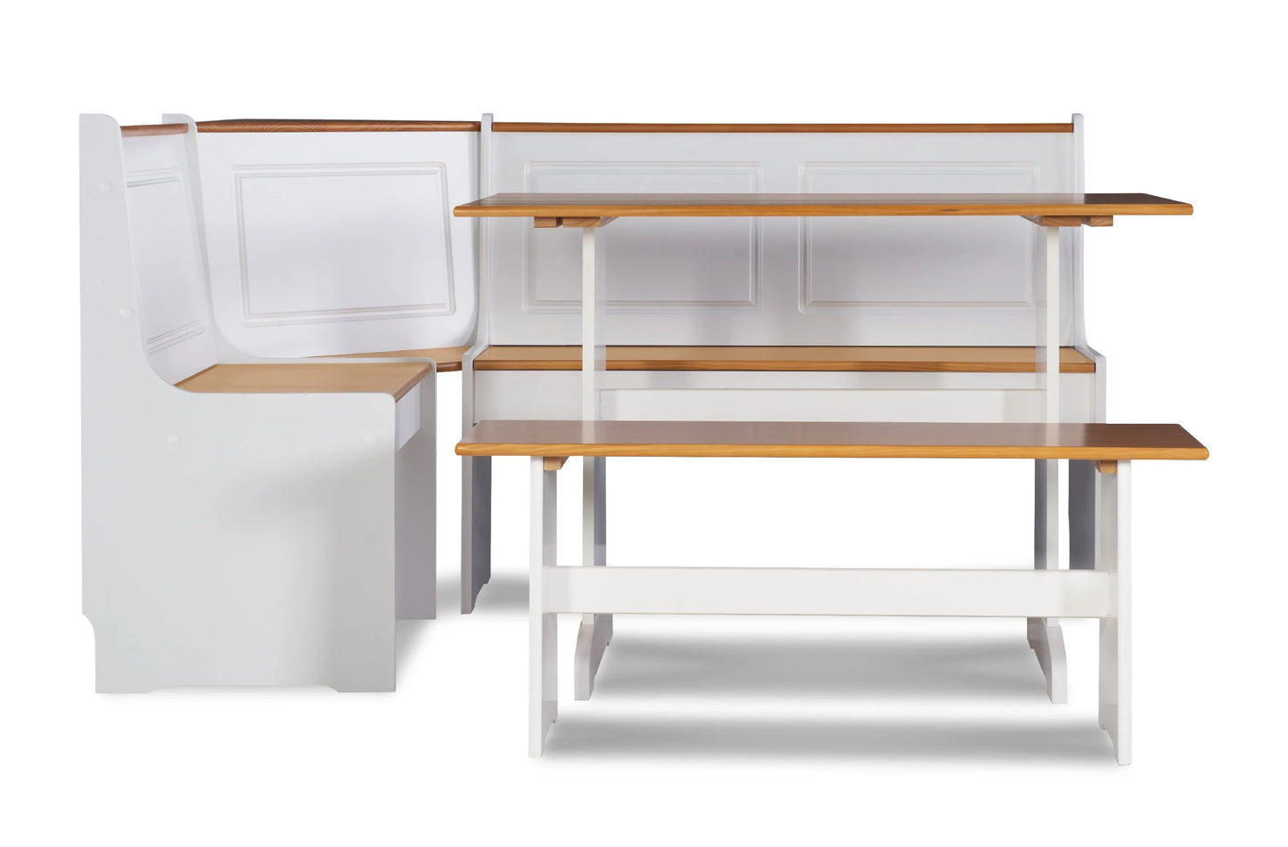 Linon Ardmore Wood Corner Dining Breakfast Nook with Table and Storage, Seats 5-6, White and Natural Finish