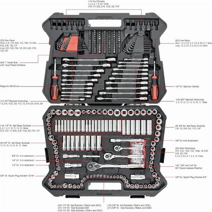 Tool Box 303-Piece Mechanics Tool Set and Socket Set, Professional, SAE/Metric