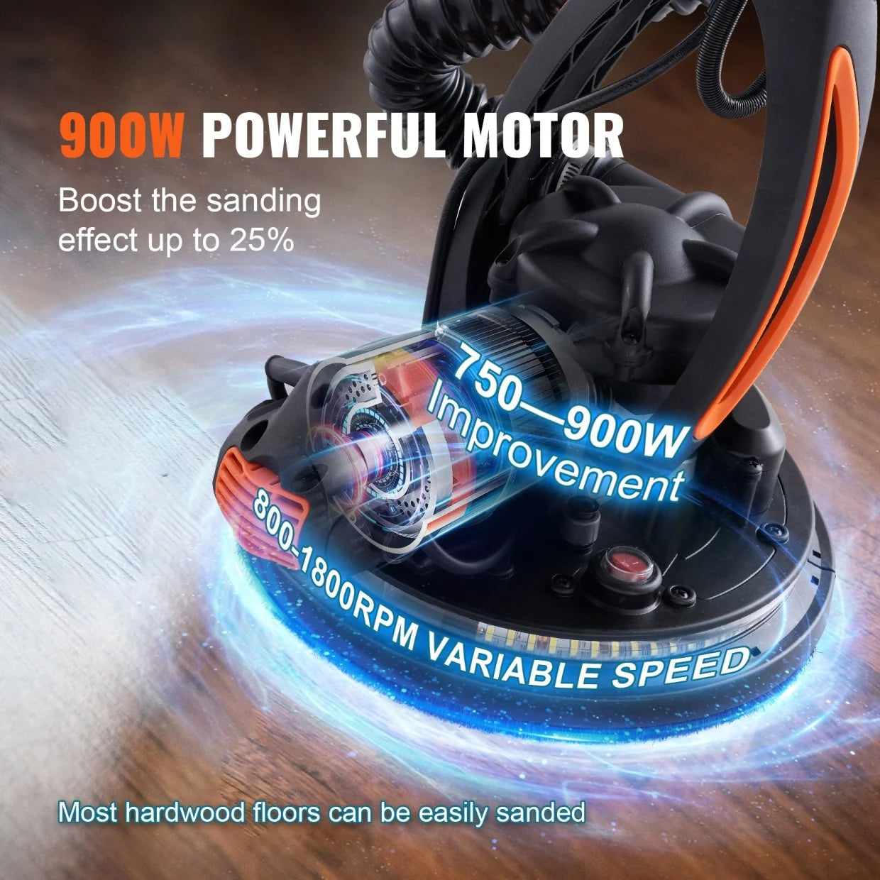 Electric Drywall Sander With Vacuum Dust Collection 900W Motor 800-1800RPM Variable Speed Foldable Handle For Home Renovation And Professional Wall Sanding