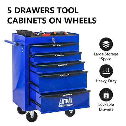 Rolling Metal Tool Chest with 5 Drawers, 20" 5-Drawer Tool Chest Cabinet with Ball Bearing Drawer Slides, Steel Tool Storage Box Organizer
