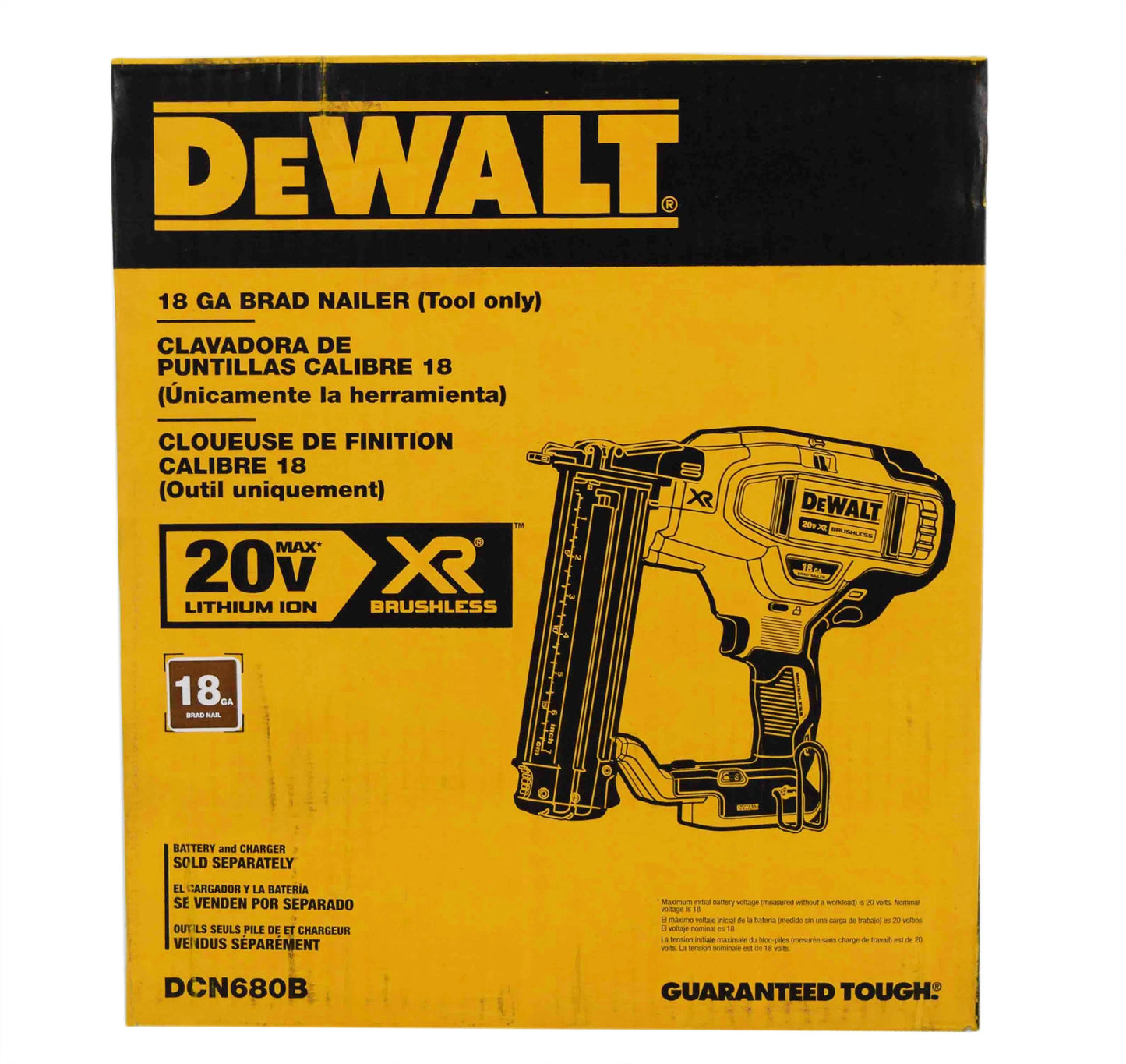 DEWALT DCN680B 20V MAX 18-Gauge Cordless Brad Nailer - Brushless Motor, Tool-Free Adjustments (Bare Tool)