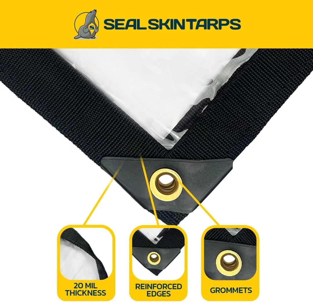 Seal Skin Waterproof Clear Tarp,20 Mil Transparent Vinyl Tarpaulin with Grommets 12' X 20'