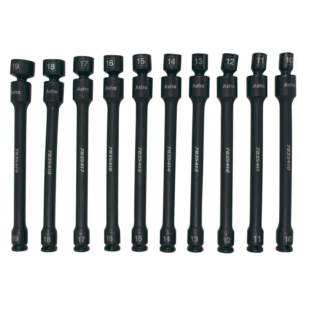 Astro Pneumatic 10pc 3/8" Drive 6Pt Pinless Universal Torque-Saver Impact Extension Socket Set - Metric