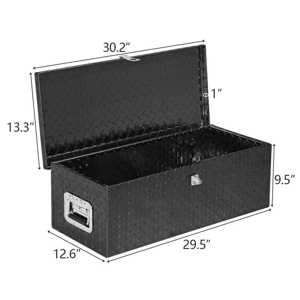 30? Aluminum Truck Tool Box with Lock Trailer Pickup Underbody Truckbed Storage, Black