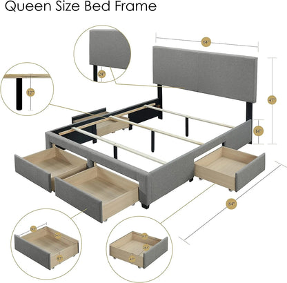DG Casa Kelly Upholstered Panel Bed Frame with Storage, Queen Size, Gray