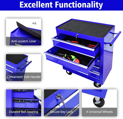 DSstyles Tool Chests, 5-Drawer Rolling Tool Storage Cabinet with Detachable Tray, Multi-Functional Handles, Adjustable Shelves, Secure Locking System, Heavy-Duty Wheels, Ideal for Garage, Workshop