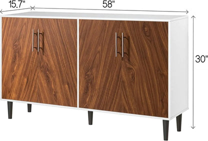 Catrimown Sideboard Buffet Cabinet, Mid-Century Modern White Sideboard Storage Cabinet, Sideboard and Buffet for Living Room, white