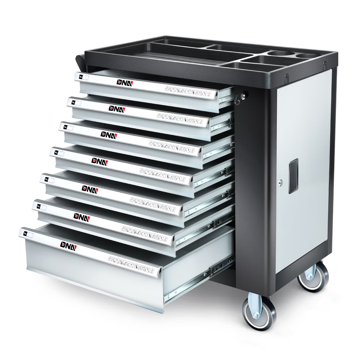 7-Drawers Rolling Tool Chest Cabinet with Casters, Locking System, Top Worktop, for Garage Warehouse Workshop, Grey