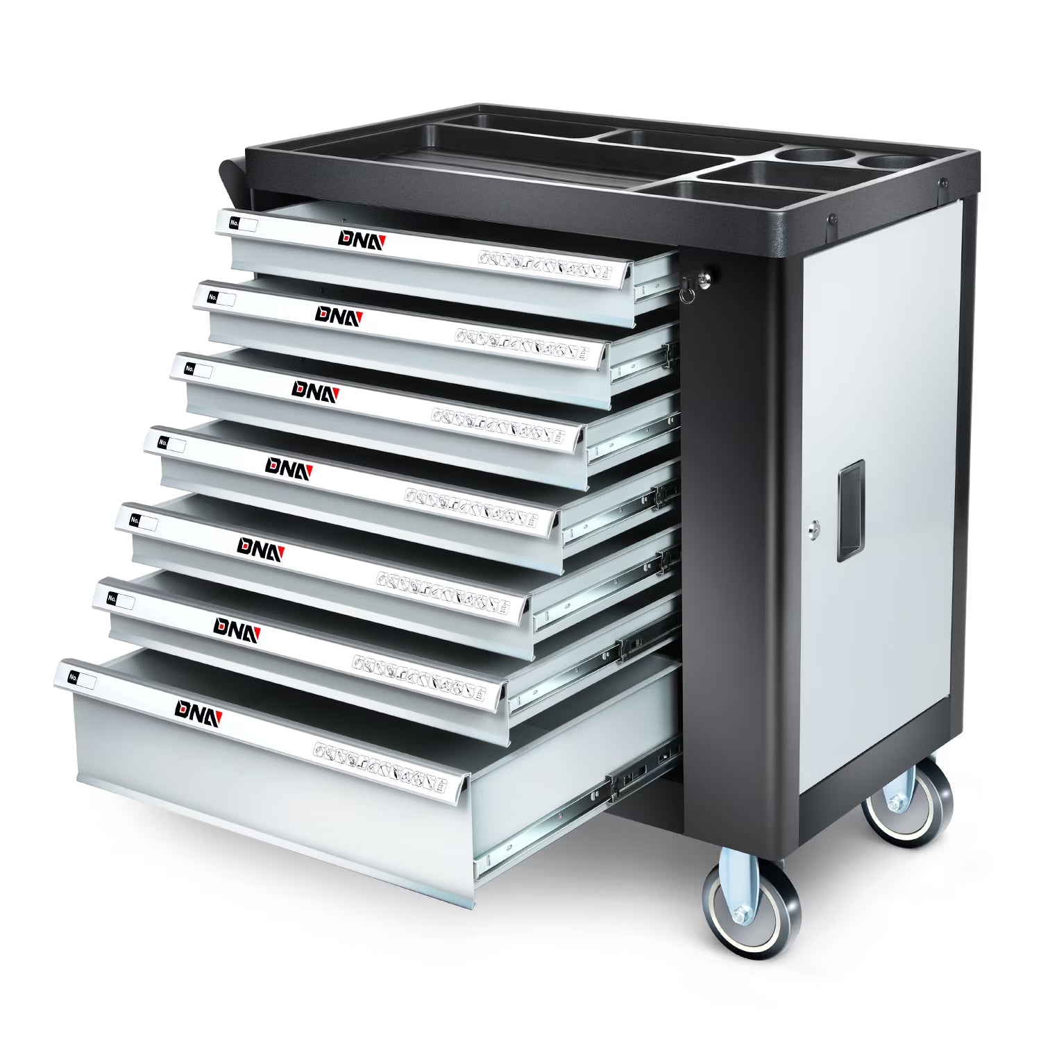 7-Drawers Rolling Tool Chest Cabinet with Casters, Locking System, Top Worktop, for Garage Warehouse Workshop, Grey