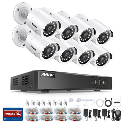 ANNKE 8CH 1080P Outdoor CCTV Video Home Security 8PCS White Bullet Weatherproof Camera System Surveillance Kits With No Hard Drive Disk